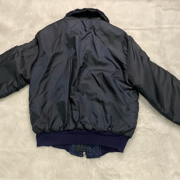 Vintage Flight Jacket Navy Blue Nylon Faux Fur 70s 80s Unisex Size Med - Picture 2 of 5